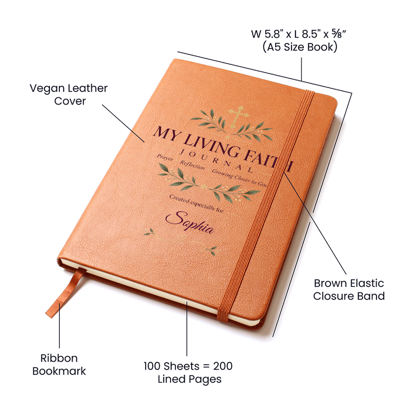 Personalized My Living Faith Journal – Vegan Leather Prayer & Reflection Journal