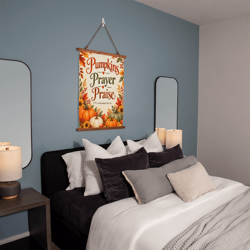 Pumpkins Prayer Praise Christian Fall Hanging Banner – 1 Thessalonians 5:16–18