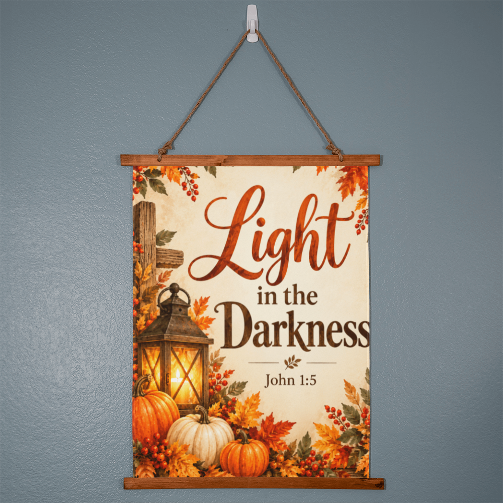 Light in the Darkness Christian Fall Wood Framed Wall Tapestry – John 1:5