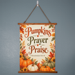 Pumpkins Prayer Praise Christian Fall Wood Framed Wall Tapestry – 1 Thessalonians 5:16–18