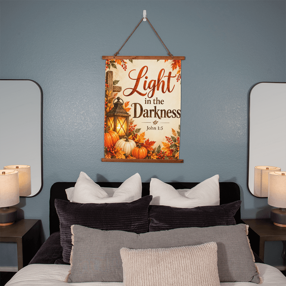 Light in the Darkness Christian Fall Wood Framed Wall Tapestry – John 1:5