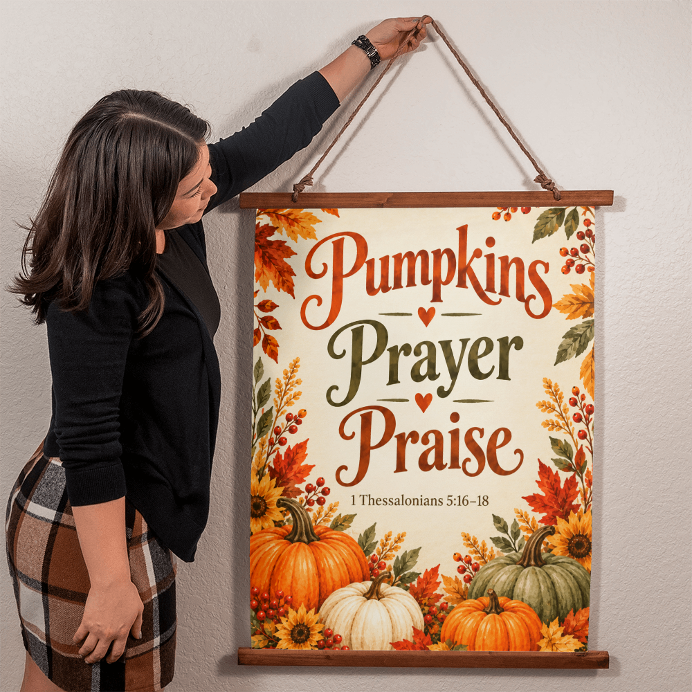 Pumpkins Prayer Praise Christian Fall Hanging Banner – 1 Thessalonians 5:16–18