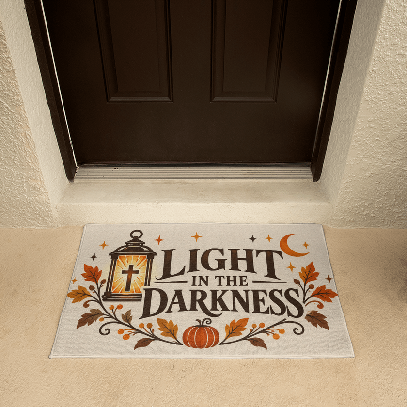 Light in the Darkness Halloween doormat with non-skid backing, 21 by 34 inches