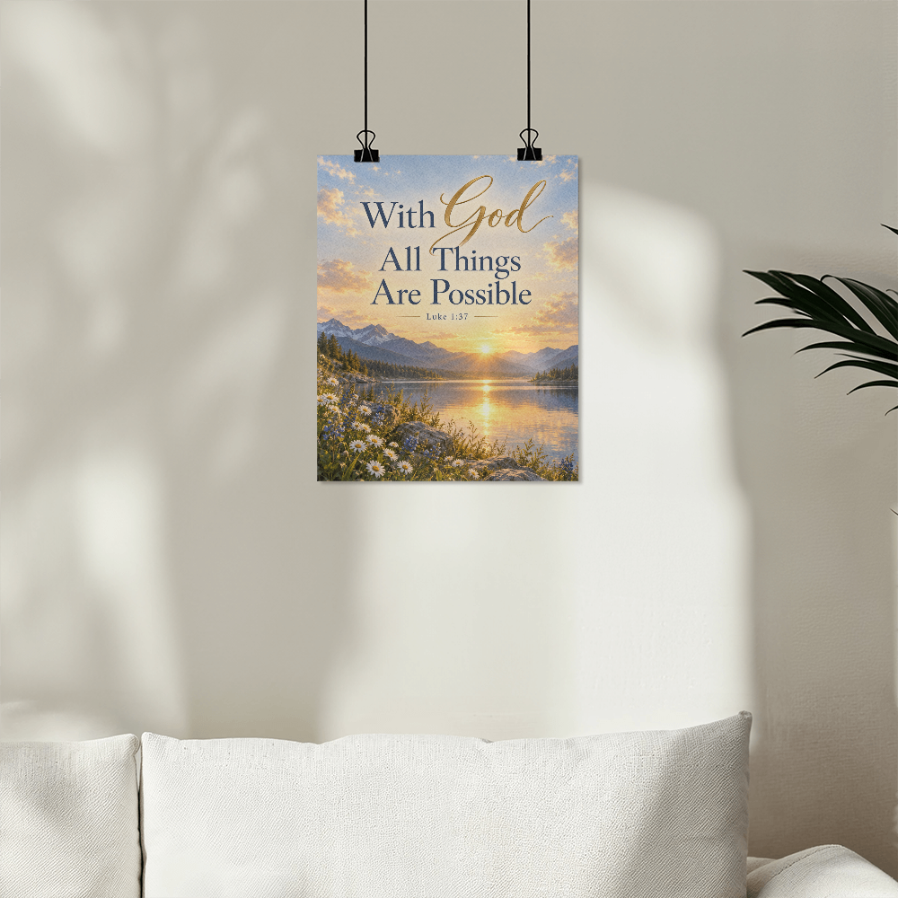 With God All Things Are Possible Christian Wall Art – Luke 1:37 Faith Poster