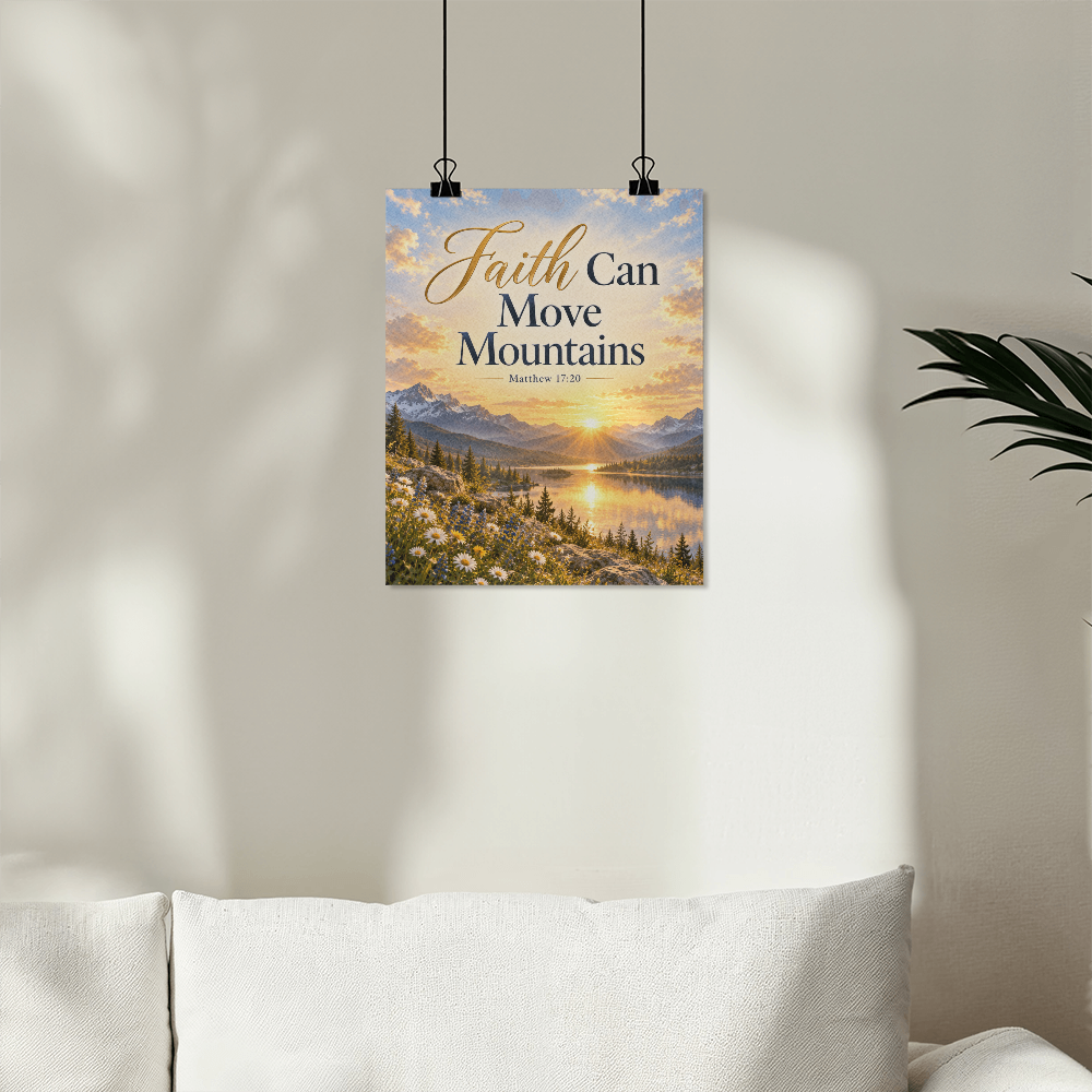 Faith Can Move Mountains Christian Wall Art – Matthew 17:20 Faith Poster