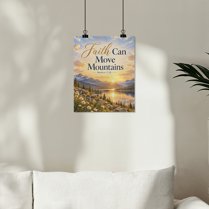 Faith Can Move Mountains Christian Wall Art – Matthew 17:20 Faith Poster