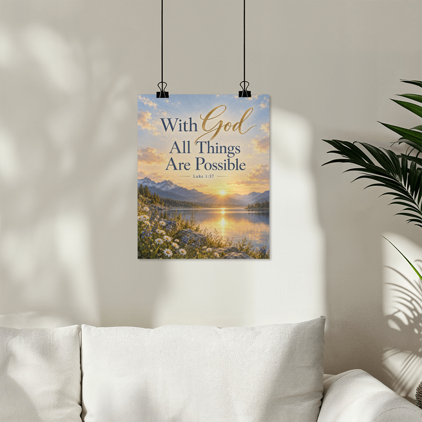 With God All Things Are Possible Christian Wall Art – Luke 1:37 Faith Poster