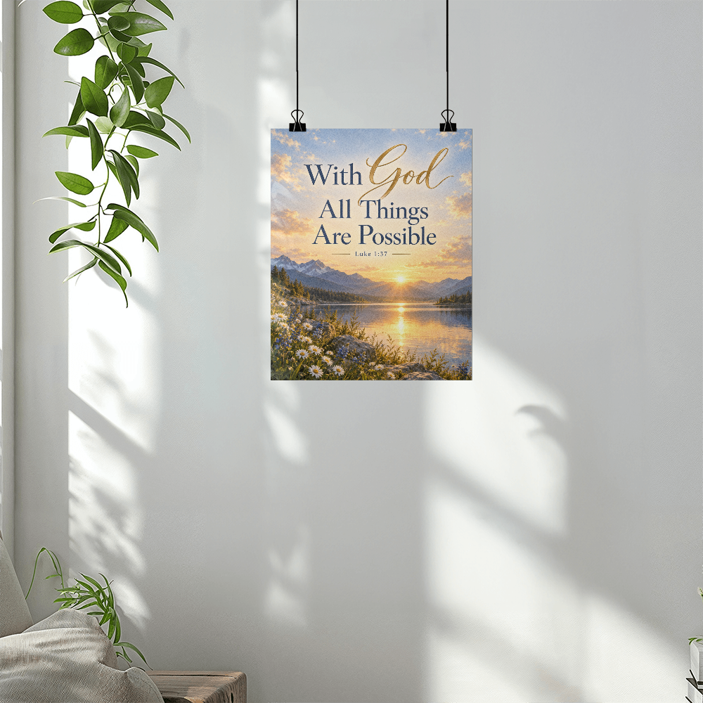 With God All Things Are Possible Christian Wall Art – Luke 1:37 Faith Poster