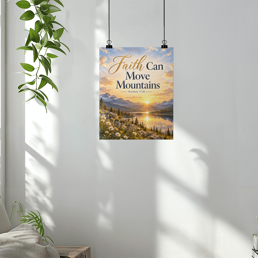 Faith Can Move Mountains Christian Wall Art – Matthew 17:20 Faith Poster