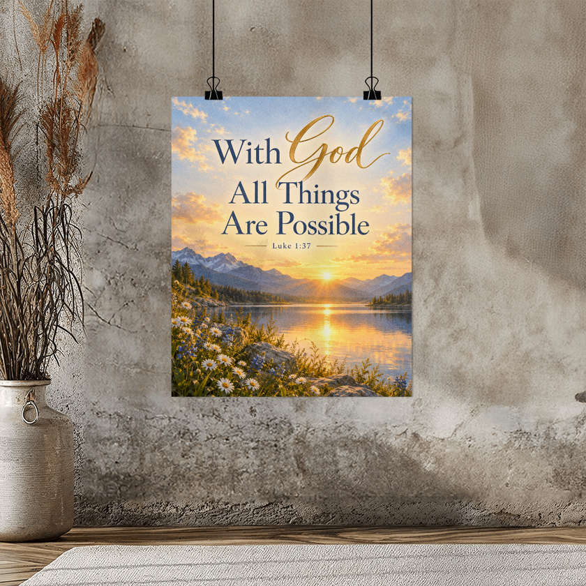 With God All Things Are Possible Christian Wall Art – Luke 1:37 Faith Poster