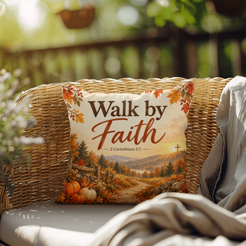 Walk by Faith Christian Fall Pillow – 2 Corinthians 5:7