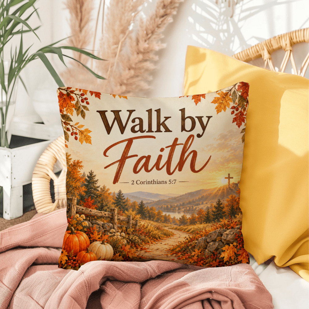 Walk by Faith Christian Fall Pillow – 2 Corinthians 5:7