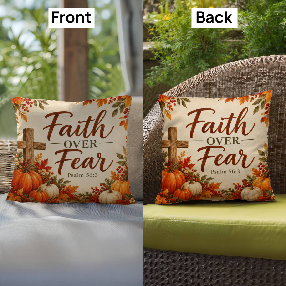 Faith Over Fear Christian Fall Pillow – Psalm 56:3