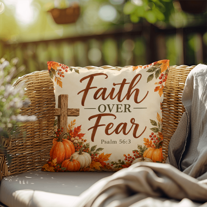 Faith Over Fear Christian Fall Pillow – Psalm 56:3