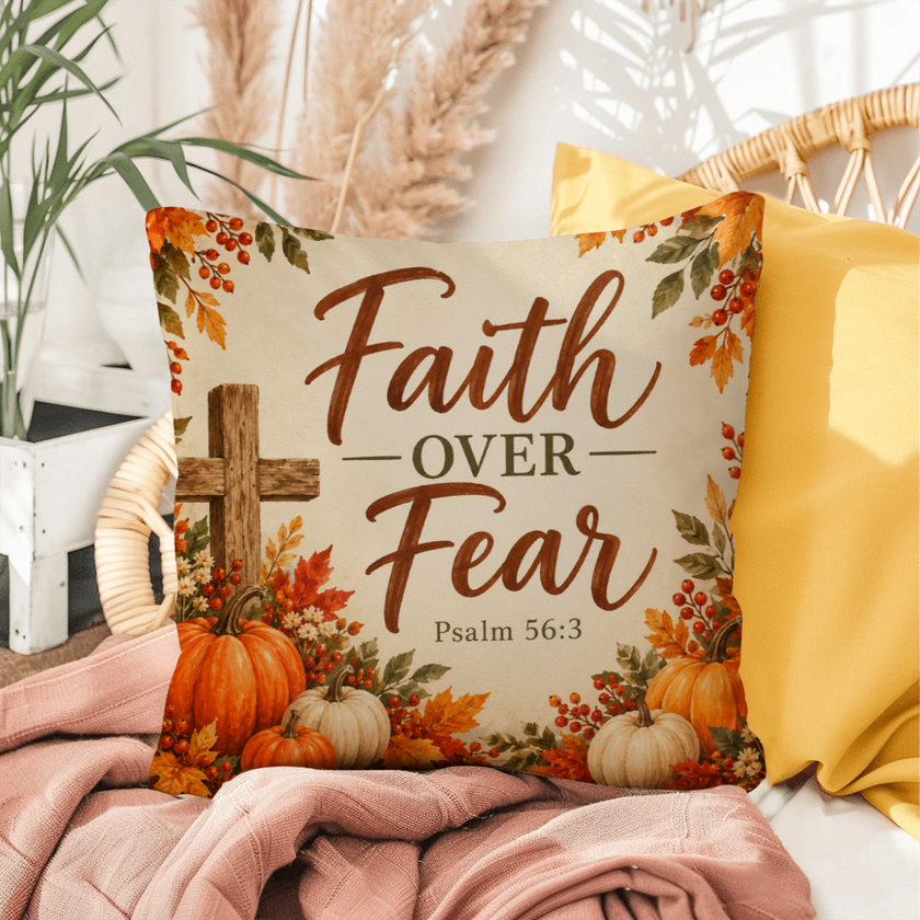 Faith Over Fear Christian Fall Pillow – Psalm 56:3
