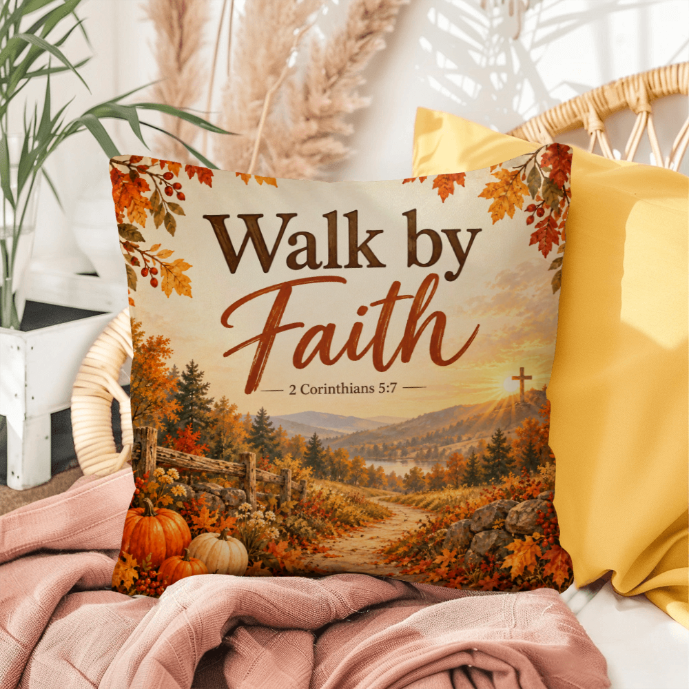 Walk by Faith Christian Fall Pillow – 2 Corinthians 5:7