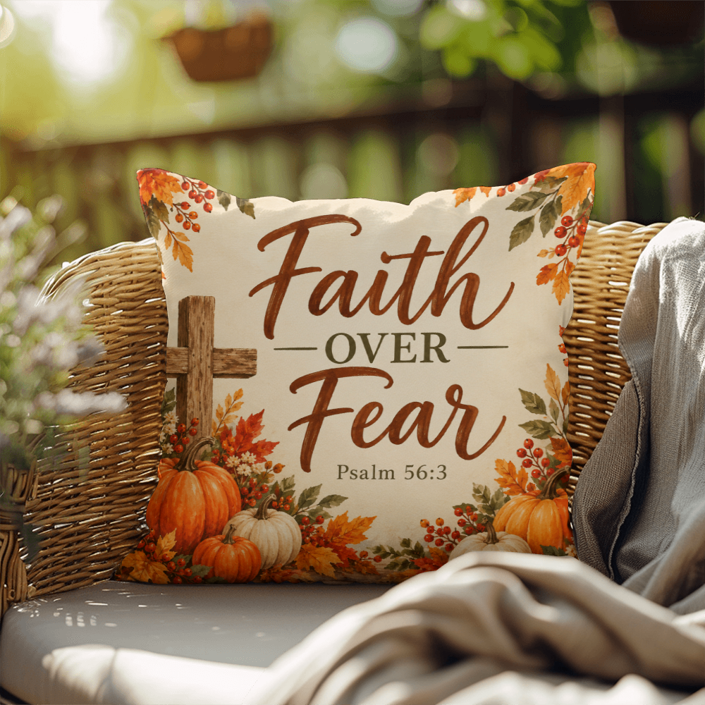 Faith Over Fear Christian Fall Pillow – Psalm 56:3