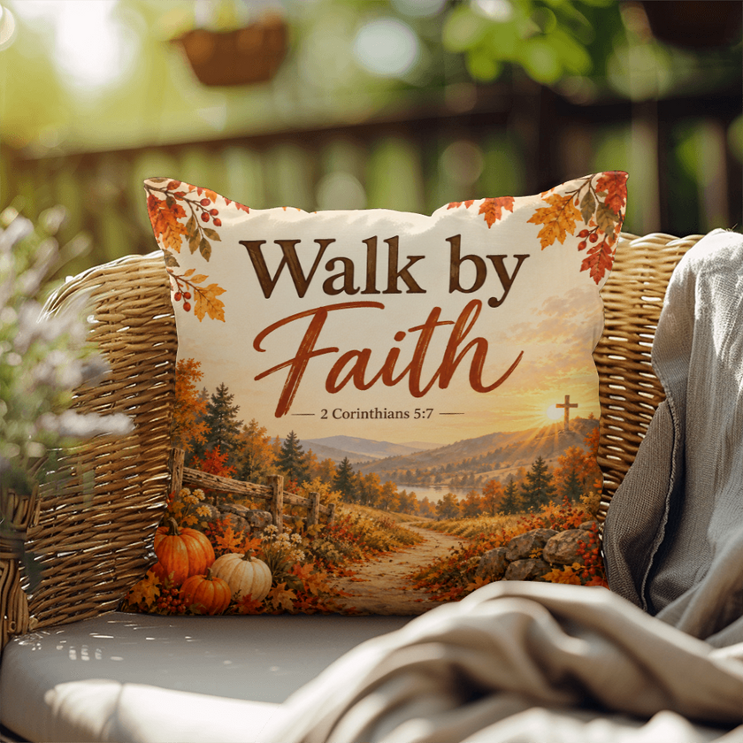 Walk by Faith Christian Fall Pillow – 2 Corinthians 5:7