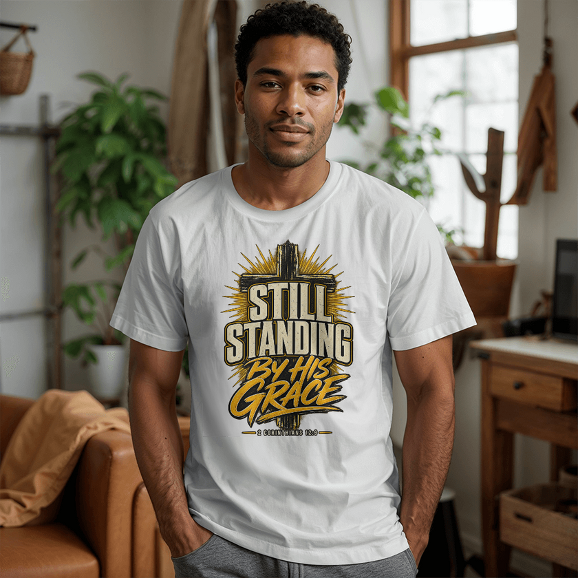 Still Standing By His Grace Christian T-Shirt – 2 Corinthians 12:9