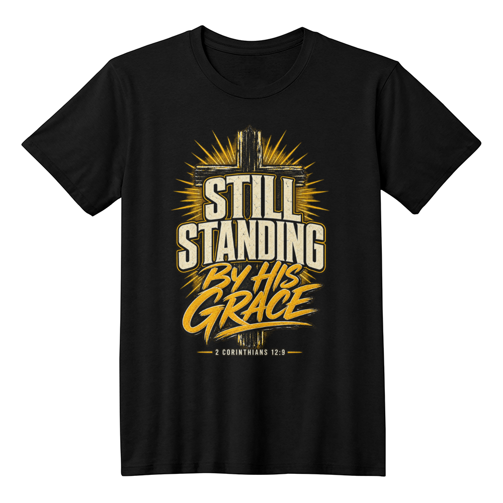 Still Standing By His Grace Christian T-Shirt – 2 Corinthians 12:9