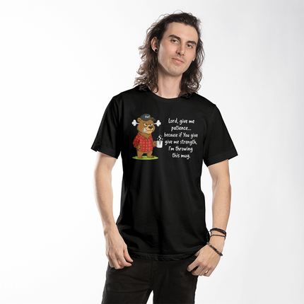 Lord Give Me Patience: Bear Graphic Tee - High-Impact Back Print - Faith & Family Collection