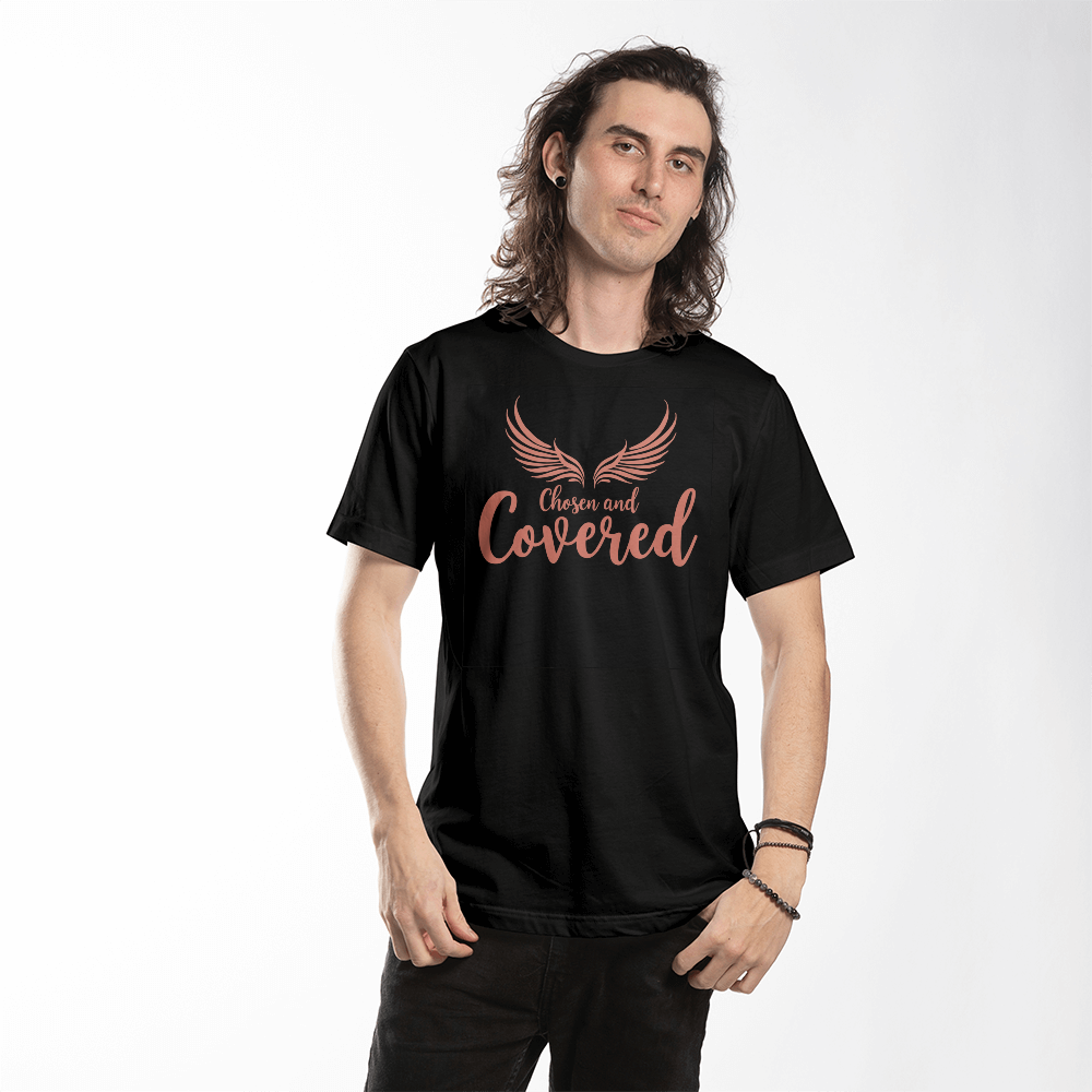 Chosen and Covered Premium T-Shirt – Faith & Family Collection – Christian Statement Front-Print Tee