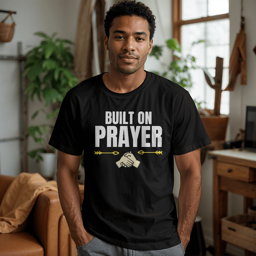 Built on Prayer Premium Front Print T-Shirt – Faith & Family Collection – Christian Apparel