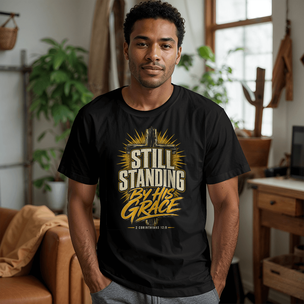 Still Standing By His Grace Christian T-Shirt – 2 Corinthians 12:9