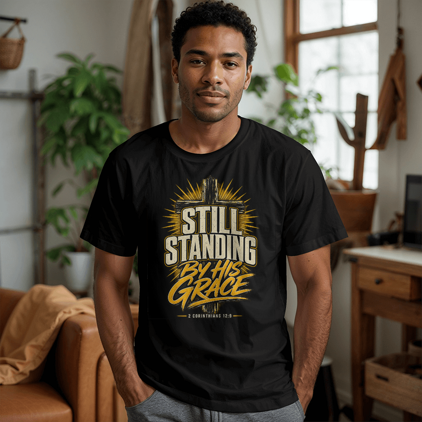 Still Standing By His Grace Christian T-Shirt – 2 Corinthians 12:9