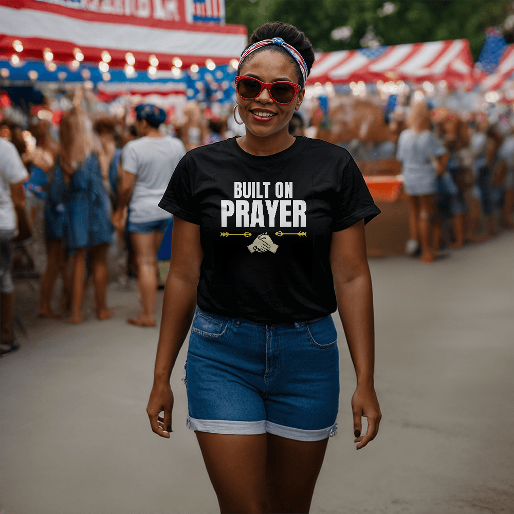 Built on Prayer Premium Front Print T-Shirt – Faith & Family Collection – Christian Apparel