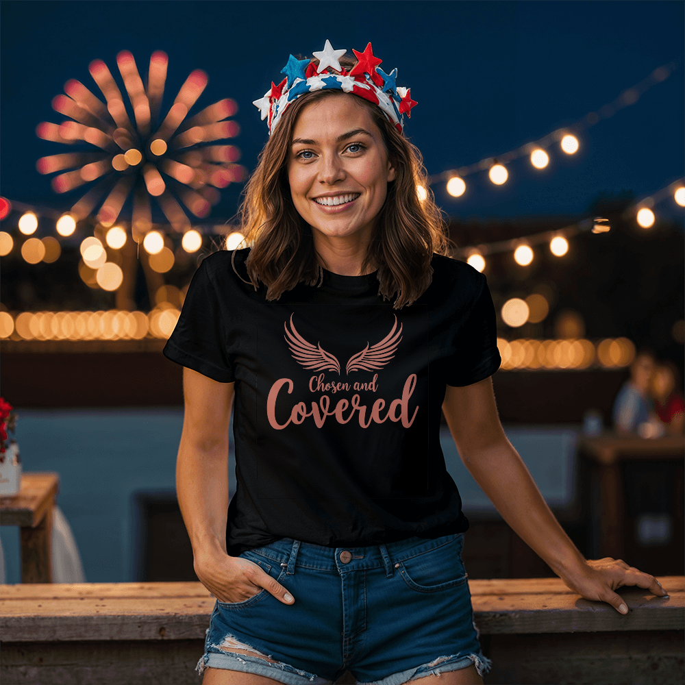 Chosen and Covered Premium T-Shirt – Faith & Family Collection – Christian Statement Front-Print Tee