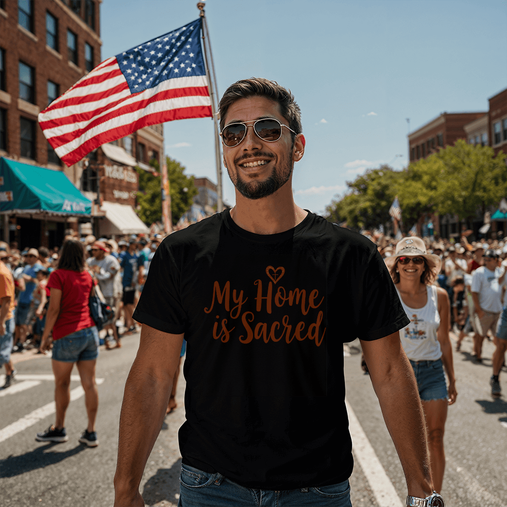 My Home is Sacred Premium T-Shirt – Faith & Family Collection – Christian Statement Front-Print Tee