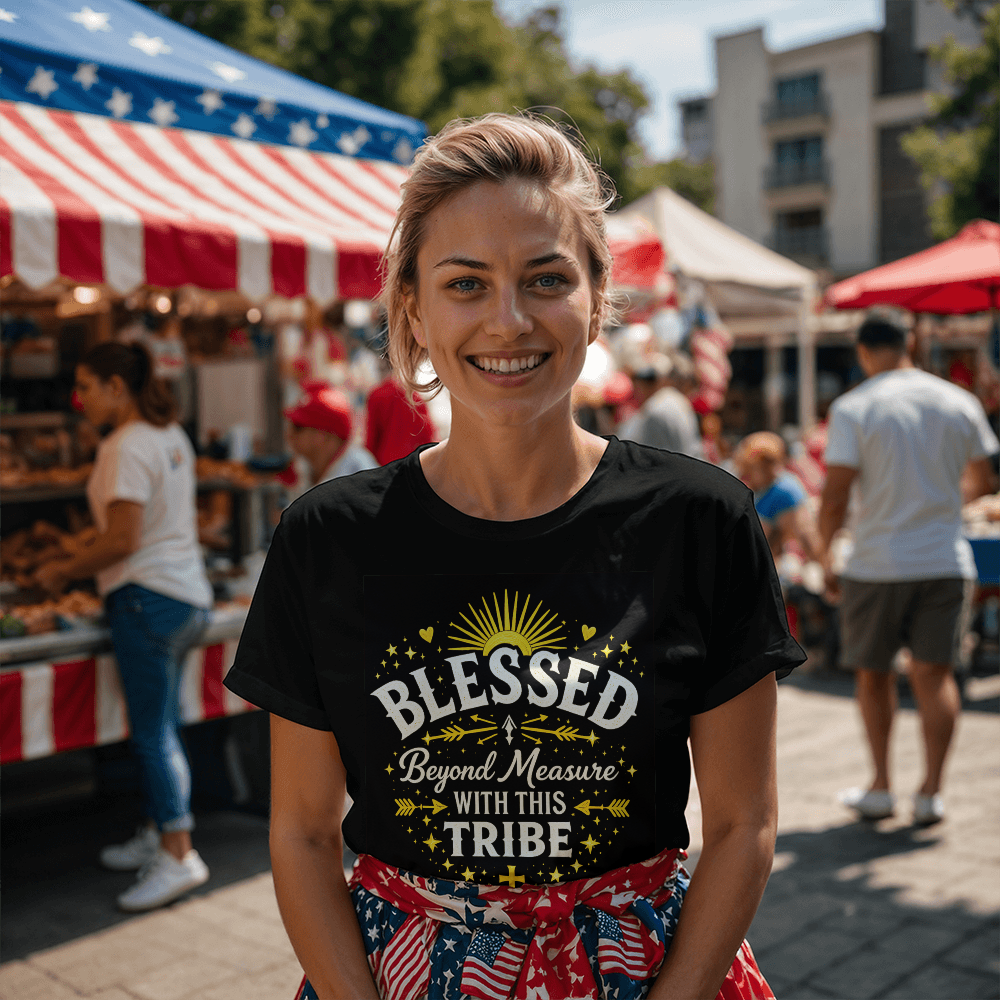 Blessed Beyond Measure Premium T-Shirt – Faith & Family Collection – Christian Statement Front-Print Tee