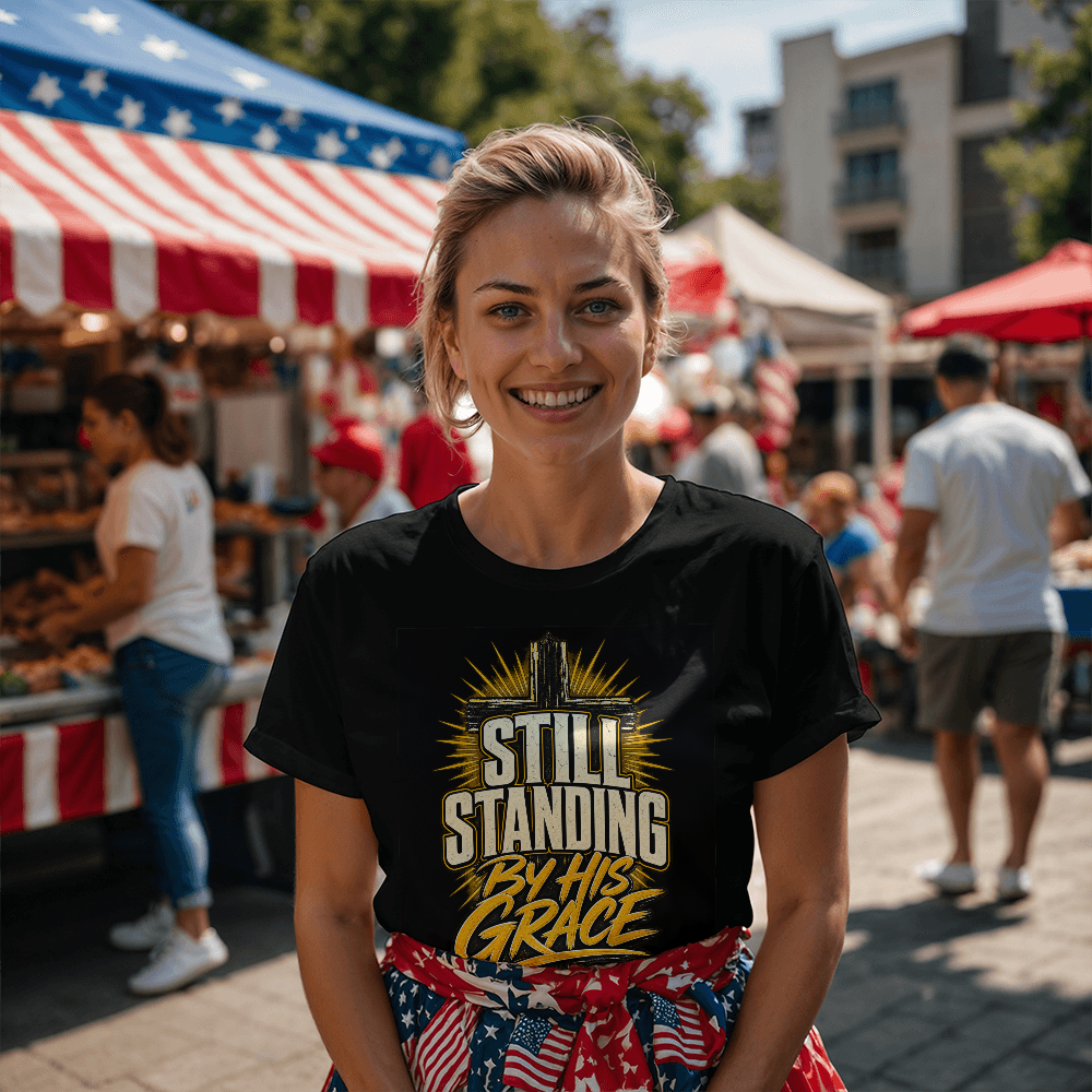 Still Standing By His Grace Christian T-Shirt – 2 Corinthians 12:9