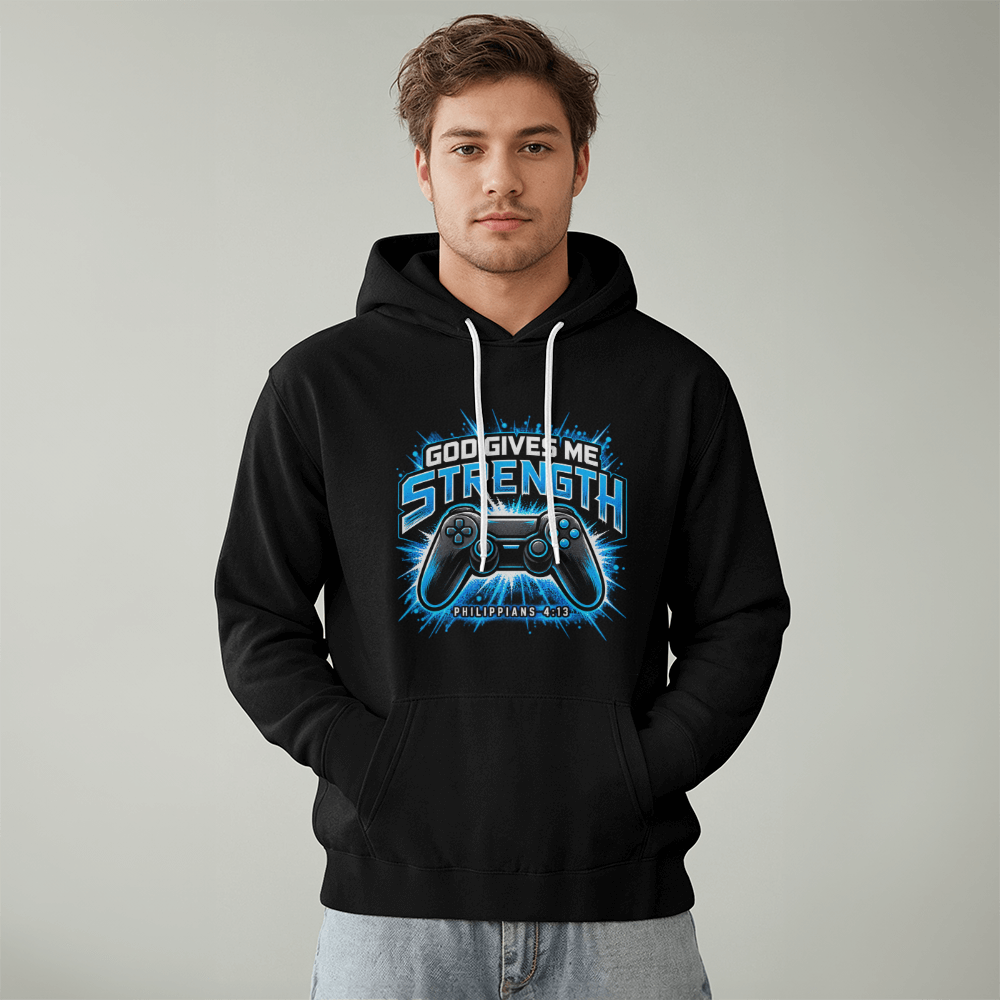 God Gives Me Strength Gaming Hoodie – Philippians 4:13
