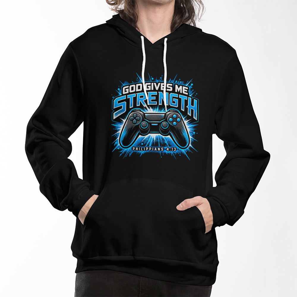 God Gives Me Strength Gaming Hoodie – Philippians 4:13