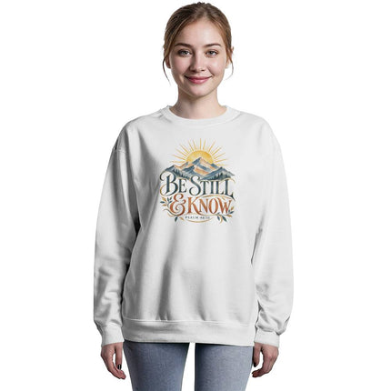 Be Still & Know Mountain Sunrise Christian Crewneck Sweatshirt