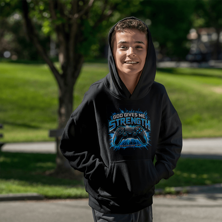 God Gives Me Strength Youth Christian Pullover Hoodie