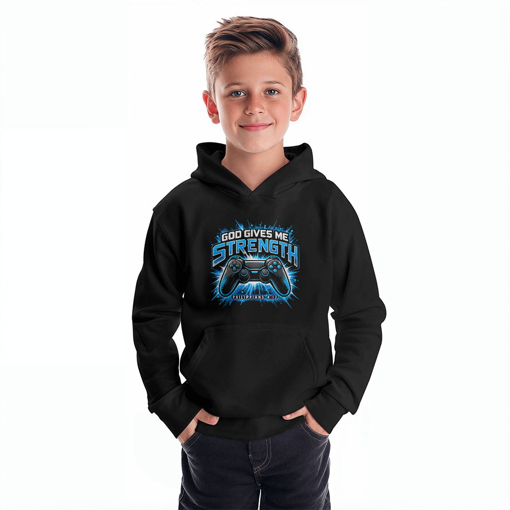 God Gives Me Strength Youth Christian Pullover Hoodie