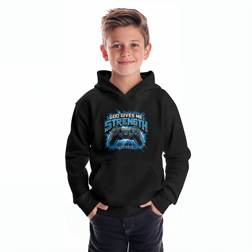 God Gives Me Strength Youth Christian Pullover Hoodie