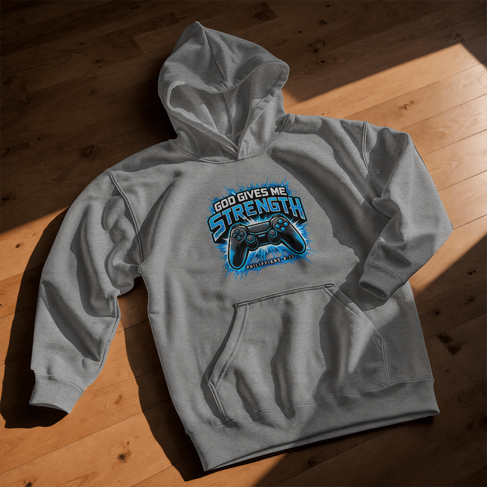 God Gives Me Strength Youth Christian Pullover Hoodie