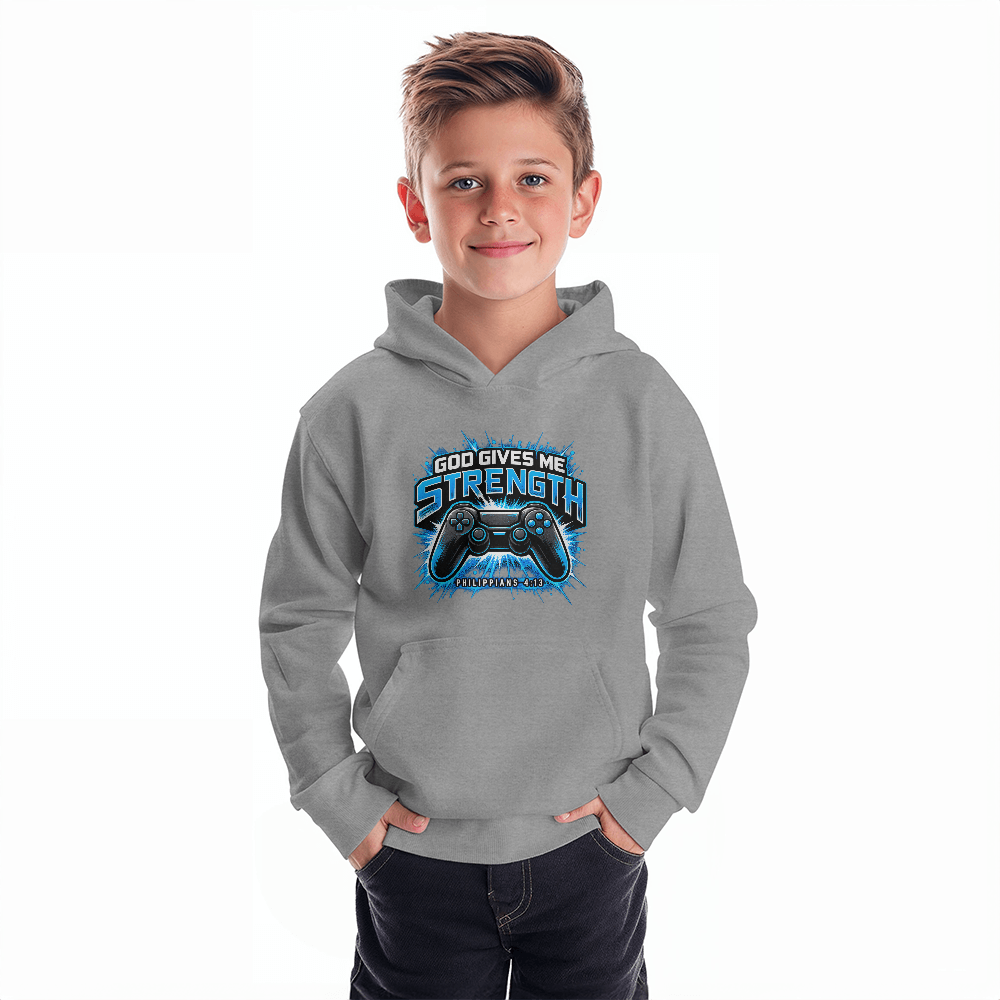 God Gives Me Strength Youth Christian Pullover Hoodie
