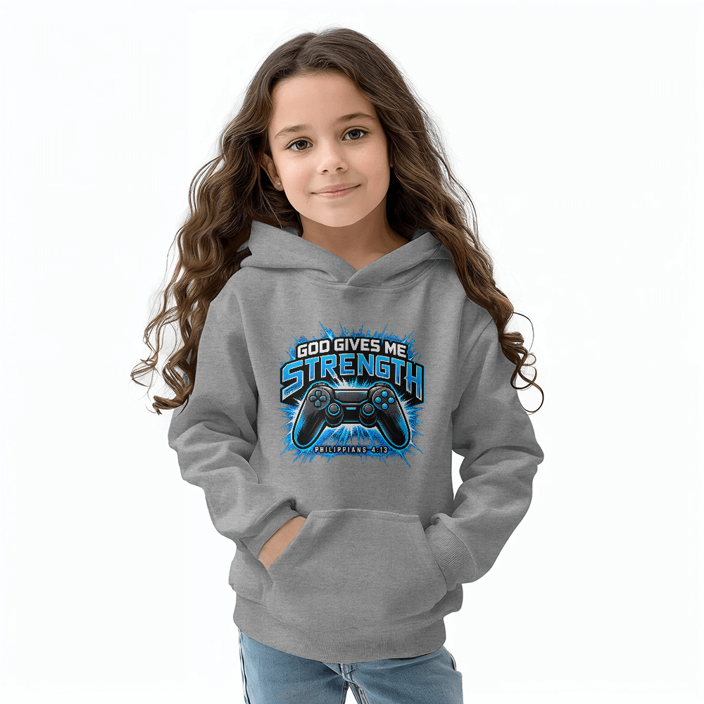 God Gives Me Strength Youth Christian Pullover Hoodie