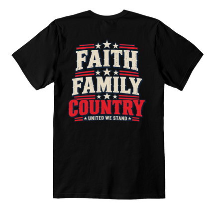 Faith Family Country patriotic t-shirt back print