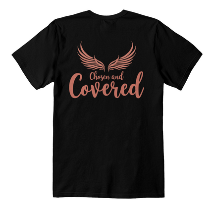 Chosen and Covered Premium Back Print T-Shirt – Faith & Family Collection – Christian Wings Graphic Tee