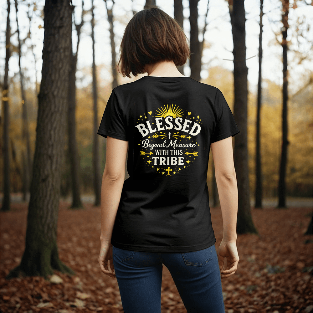 Blessed Beyond Measure Premium T-Shirt – Faith & Family Collection – Christian Tribe Back-Print Tee