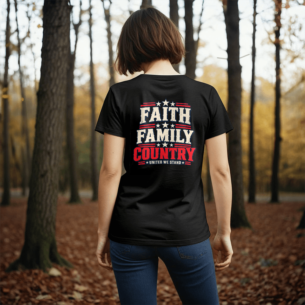 Faith Family Country patriotic t-shirt back print
