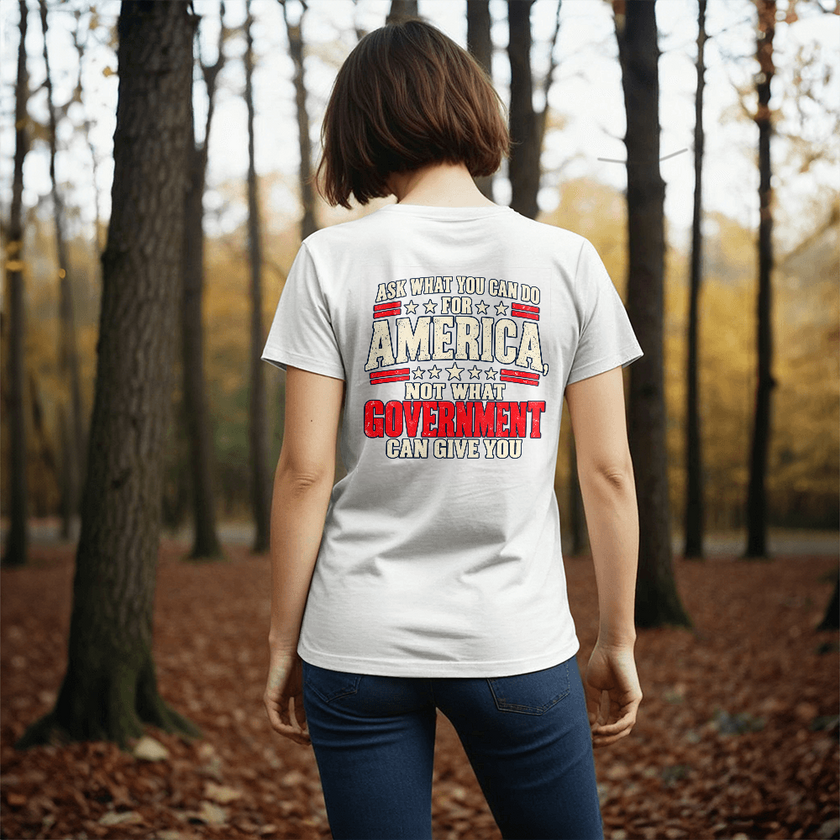 Ask What You Can Do for America patriotic t-shirt back print