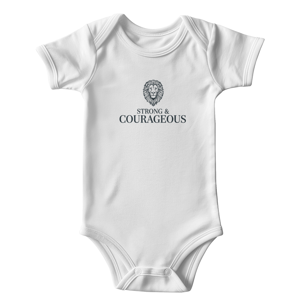 Gerber ONESIES® Strong & Courageous Baby Bodysuit | Modern Christian Boy Gift | Joshua 1:9 Lion of Judah Newborn Outfit