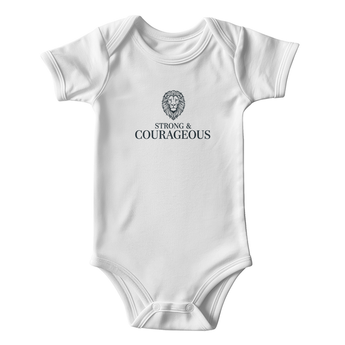 Gerber ONESIES® Strong & Courageous Baby Bodysuit | Modern Christian Boy Gift | Joshua 1:9 Lion of Judah Newborn Outfit